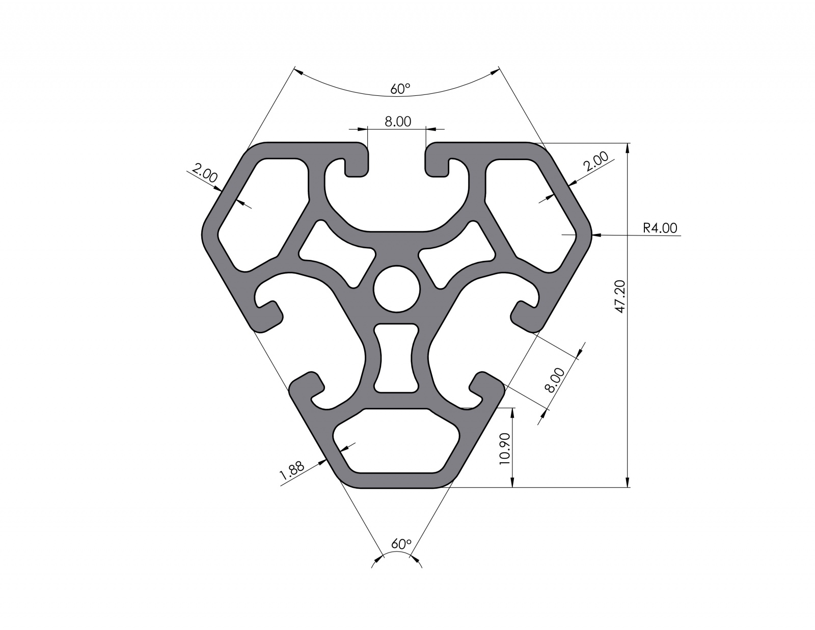 Aluminum profile 3x40 120 ° groove 8 I-type